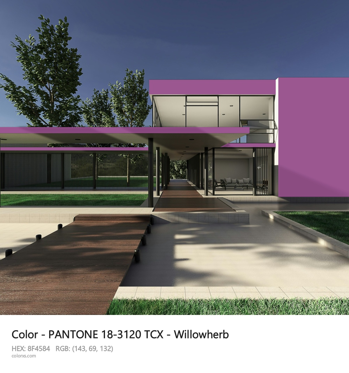 PANTONE 18-3120 TCX - Willowherb CMS exterior design modern house with walkway
