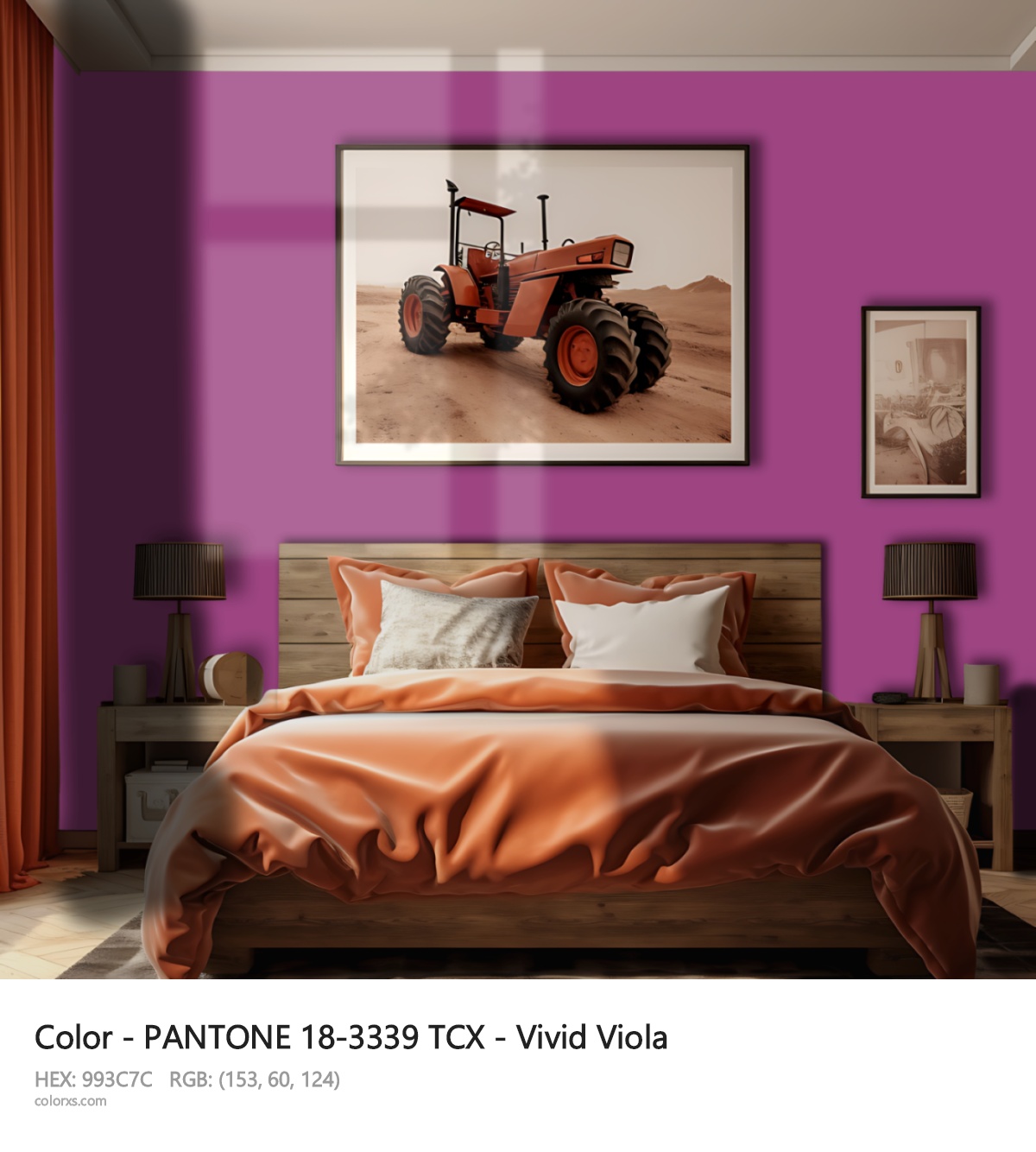 PANTONE 18-3339 TCX - Vivid Viola CMS vintage style bedroom interior