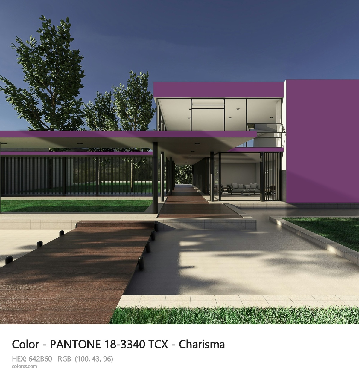 PANTONE 18-3340 TCX - Charisma CMS exterior design modern house with walkway