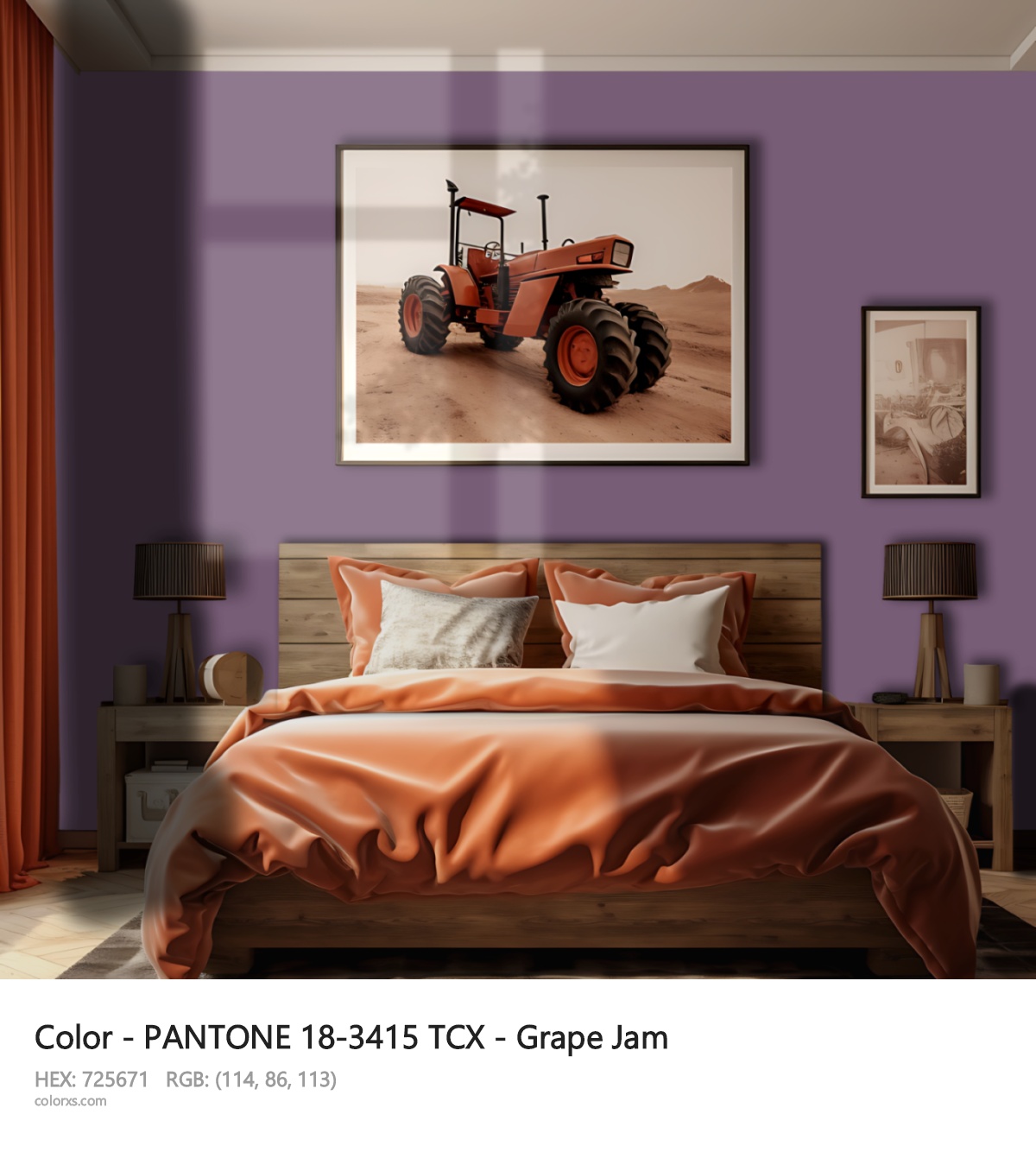 PANTONE 18-3415 TCX - Grape Jam CMS vintage style bedroom interior