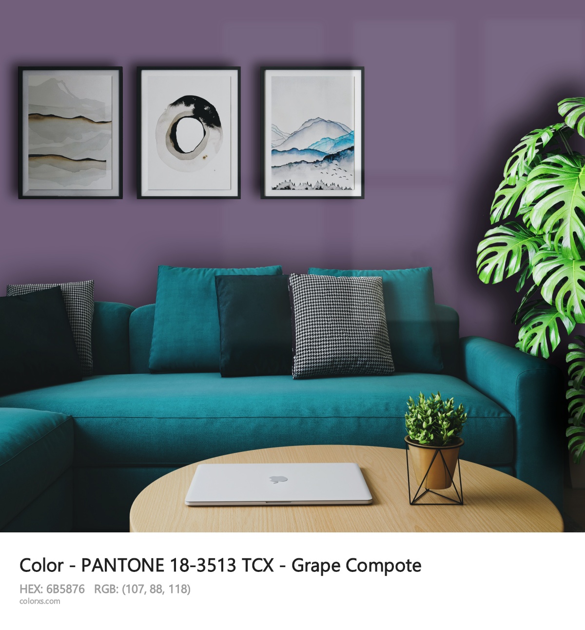 PANTONE 18-3513 TCX - Grape Compote CMS cozy coffee corner interior