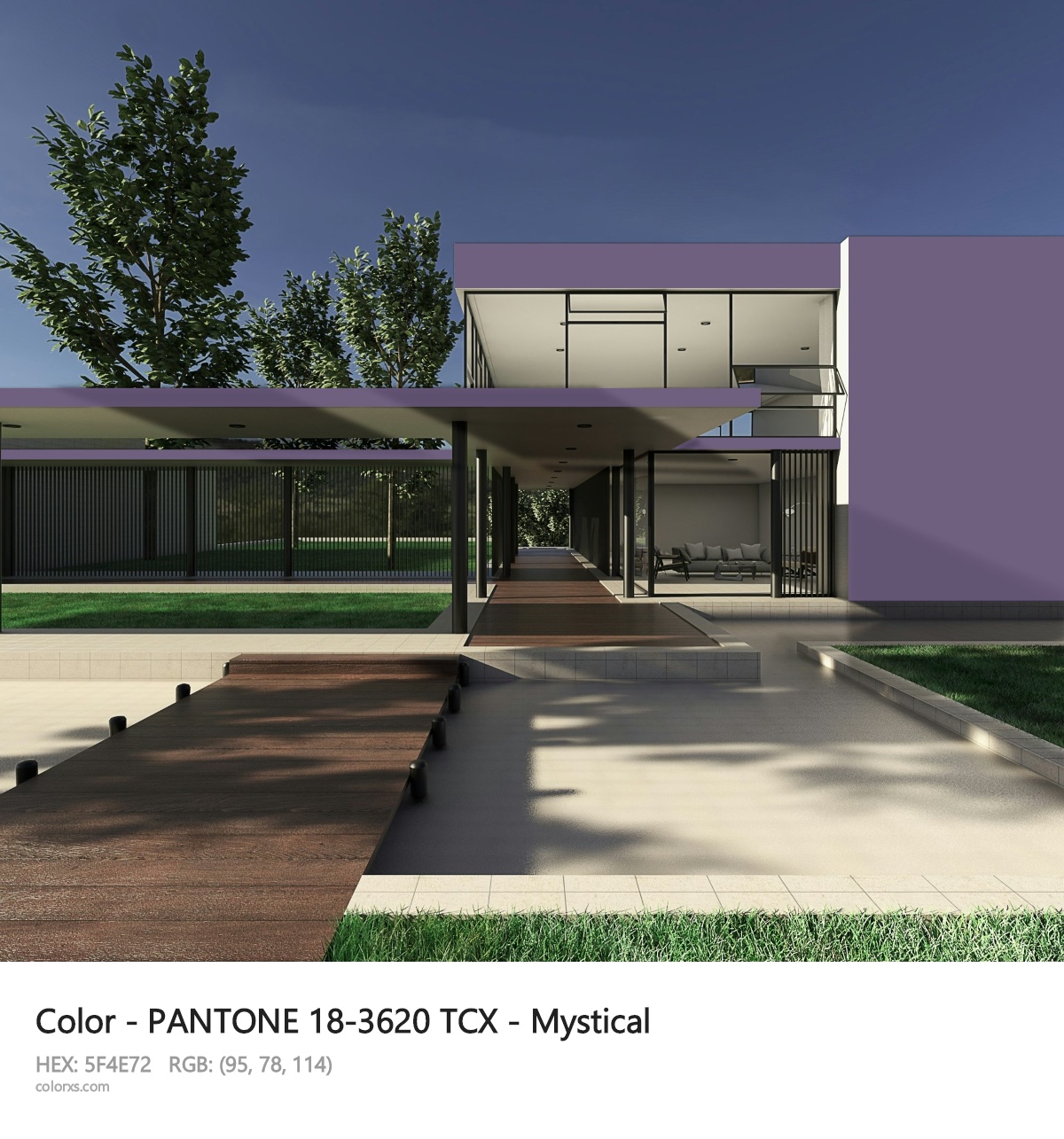 PANTONE 18-3620 TCX - Mystical CMS exterior design modern house with walkway