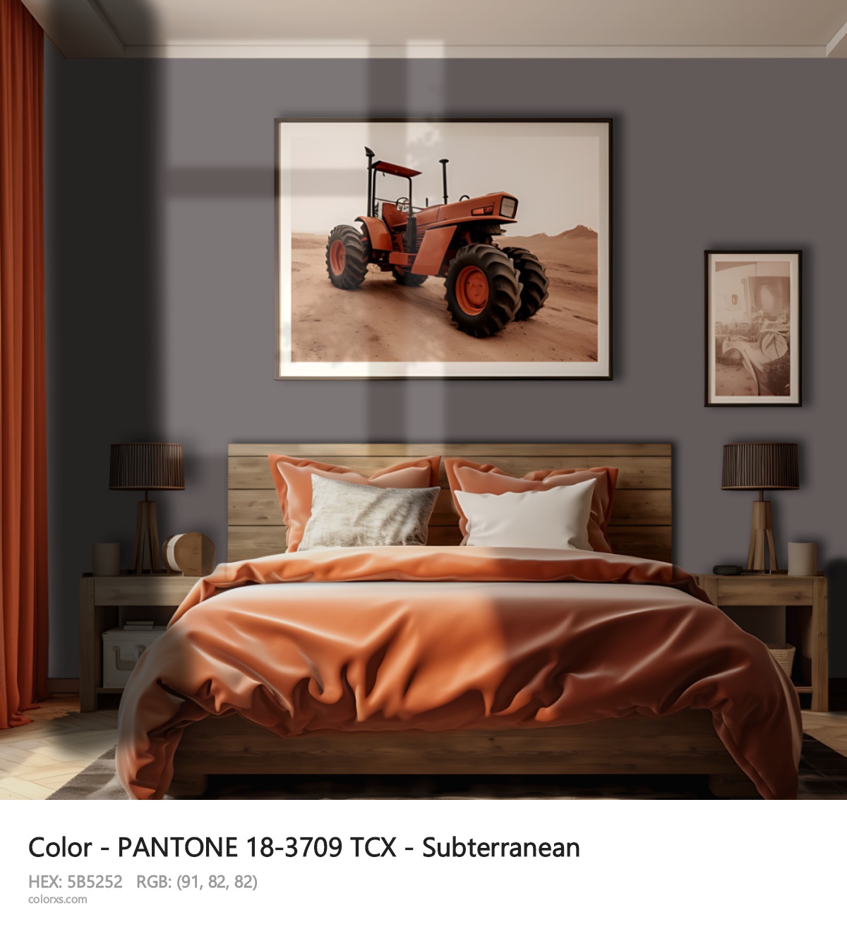 PANTONE 18-3709 TCX - Subterranean CMS vintage style bedroom interior