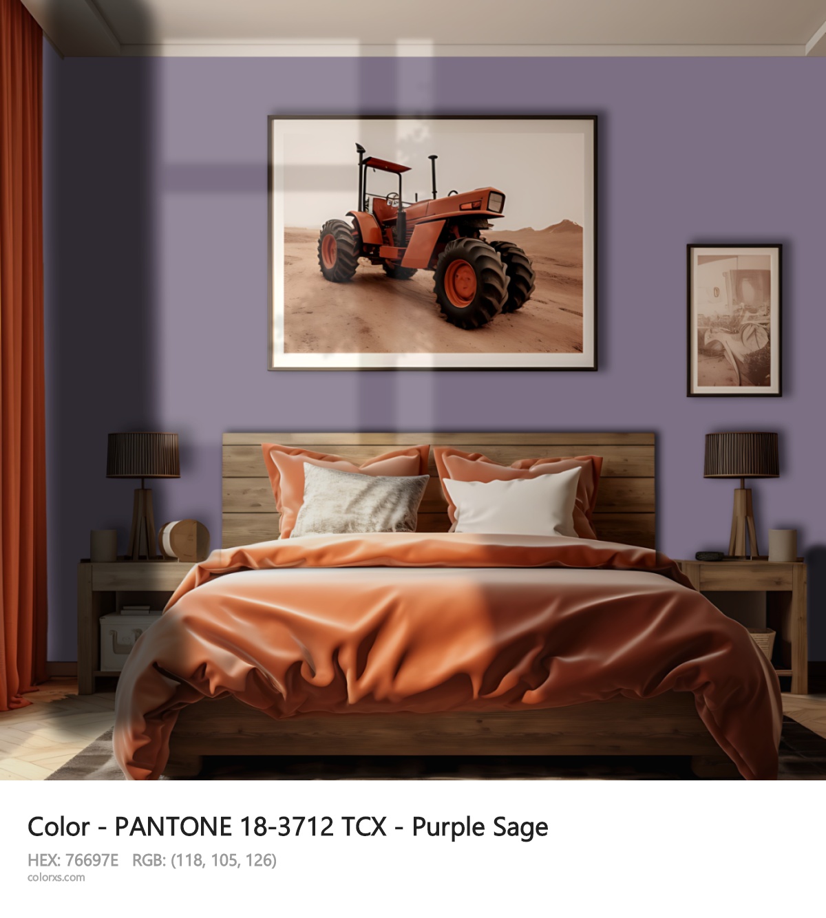 PANTONE 18-3712 TCX - Purple Sage CMS vintage style bedroom interior