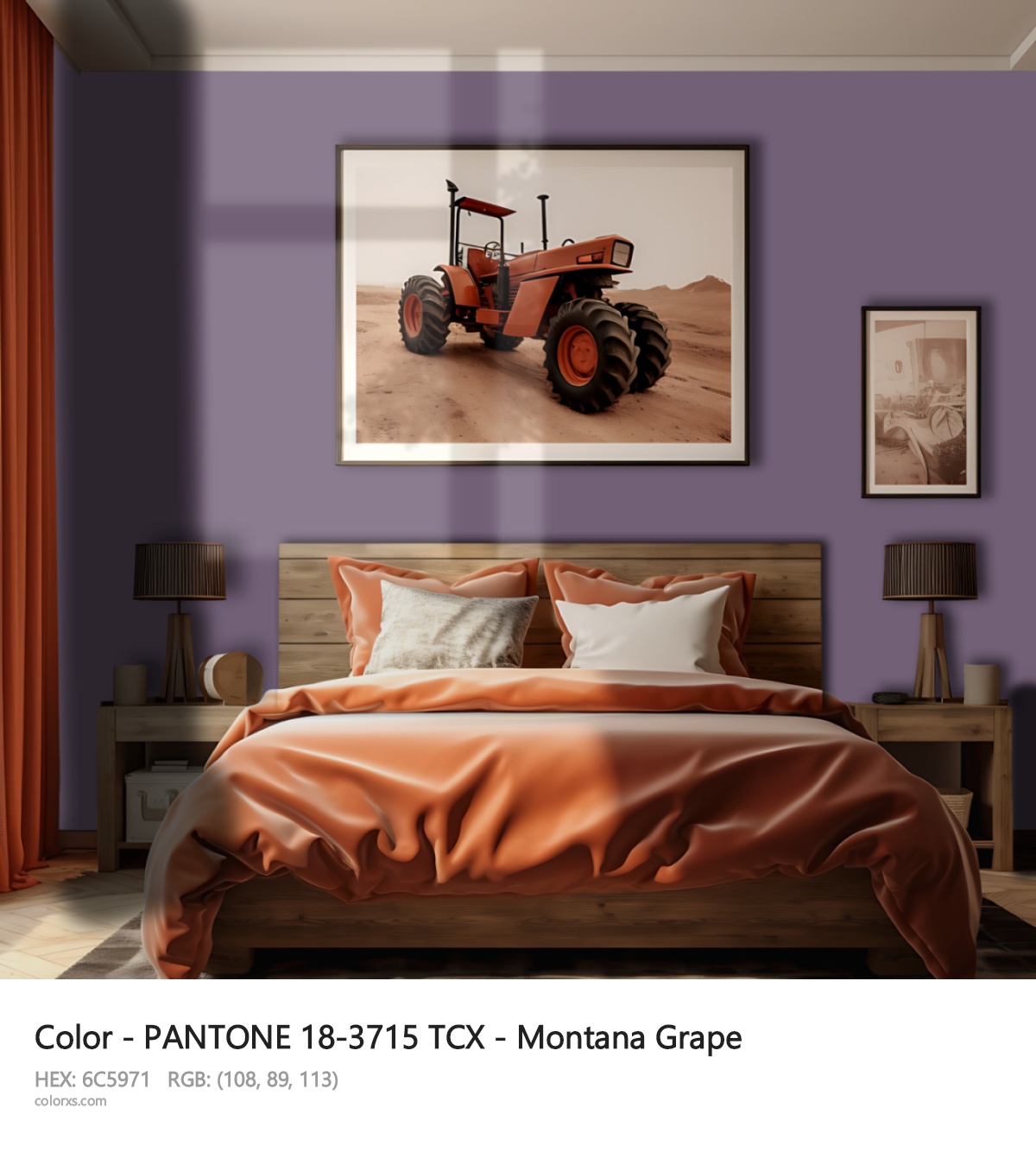 PANTONE 18-3715 TCX - Montana Grape CMS vintage style bedroom interior