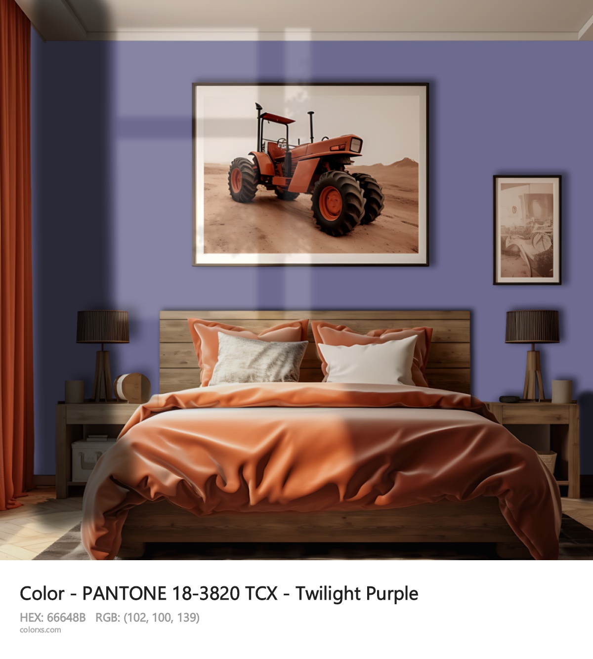 PANTONE 18-3820 TCX - Twilight Purple CMS vintage style bedroom interior