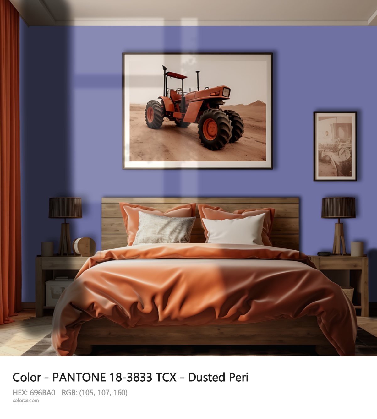 PANTONE 18-3833 TCX - Dusted Peri CMS vintage style bedroom interior