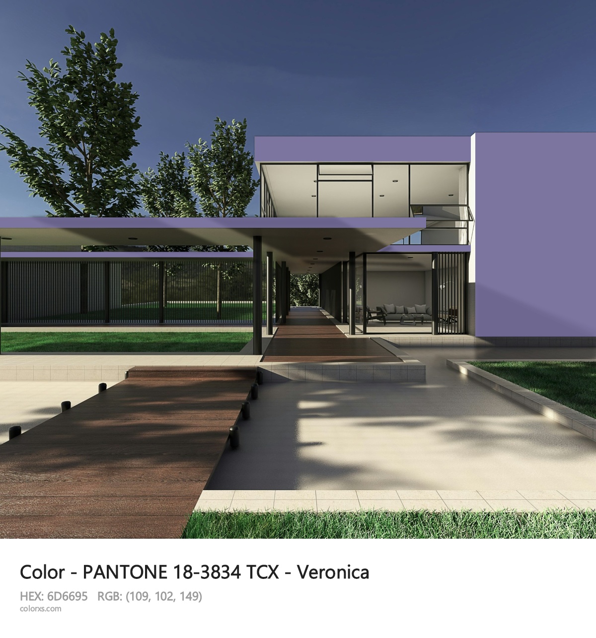 PANTONE 18-3834 TCX - Veronica CMS exterior design modern house with walkway