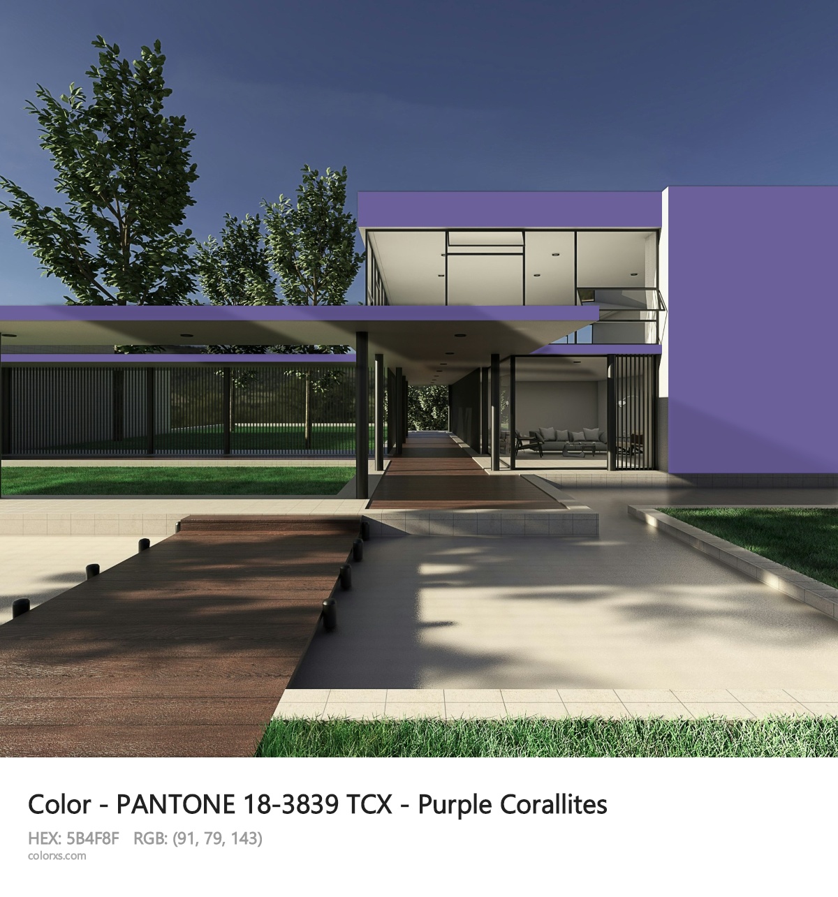 PANTONE 18-3839 TCX - Purple Corallites CMS exterior design modern house with walkway