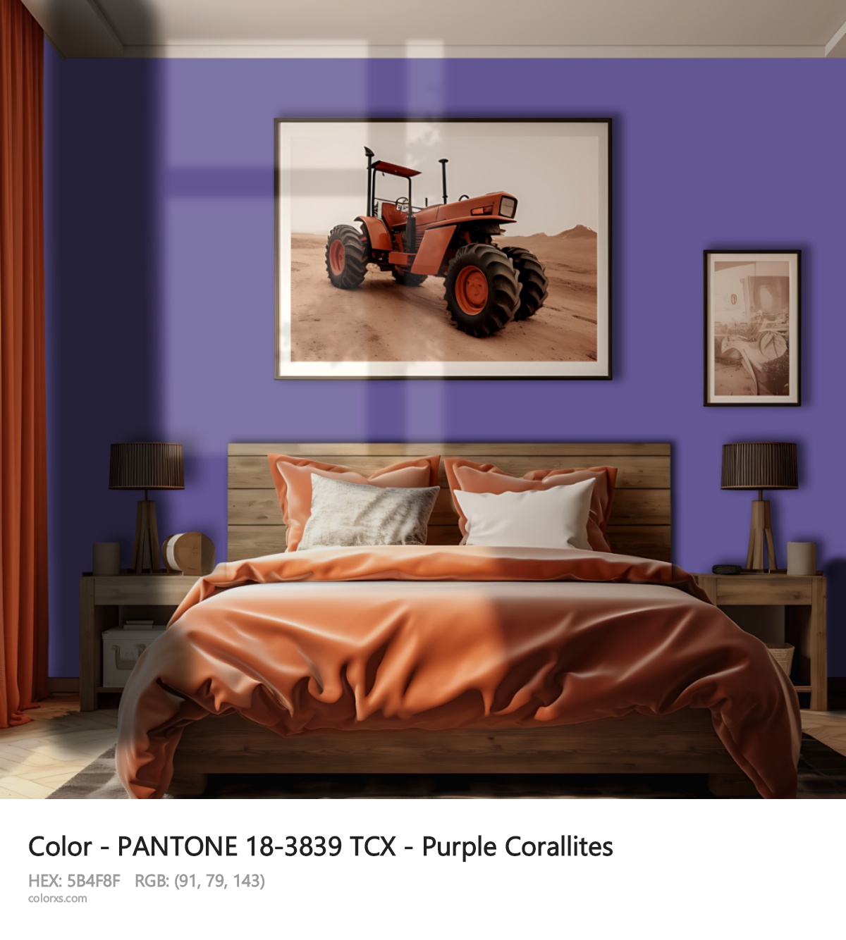 PANTONE 18-3839 TCX - Purple Corallites CMS vintage style bedroom interior