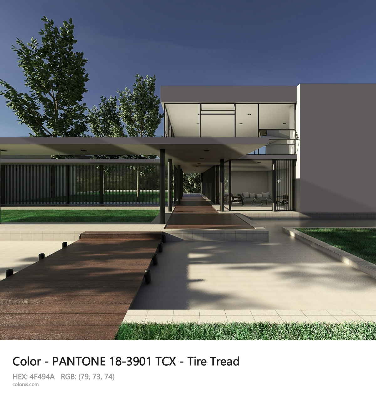 PANTONE 18-3901 TCX - Tire Tread CMS exterior design modern house with walkway