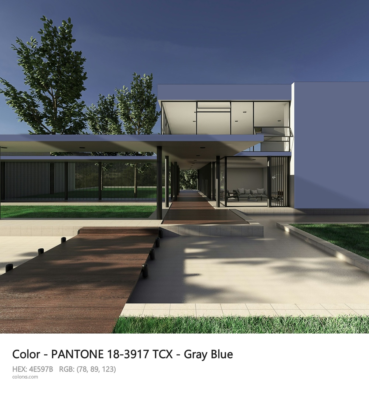 PANTONE 18-3917 TCX - Gray Blue CMS exterior design modern house with walkway