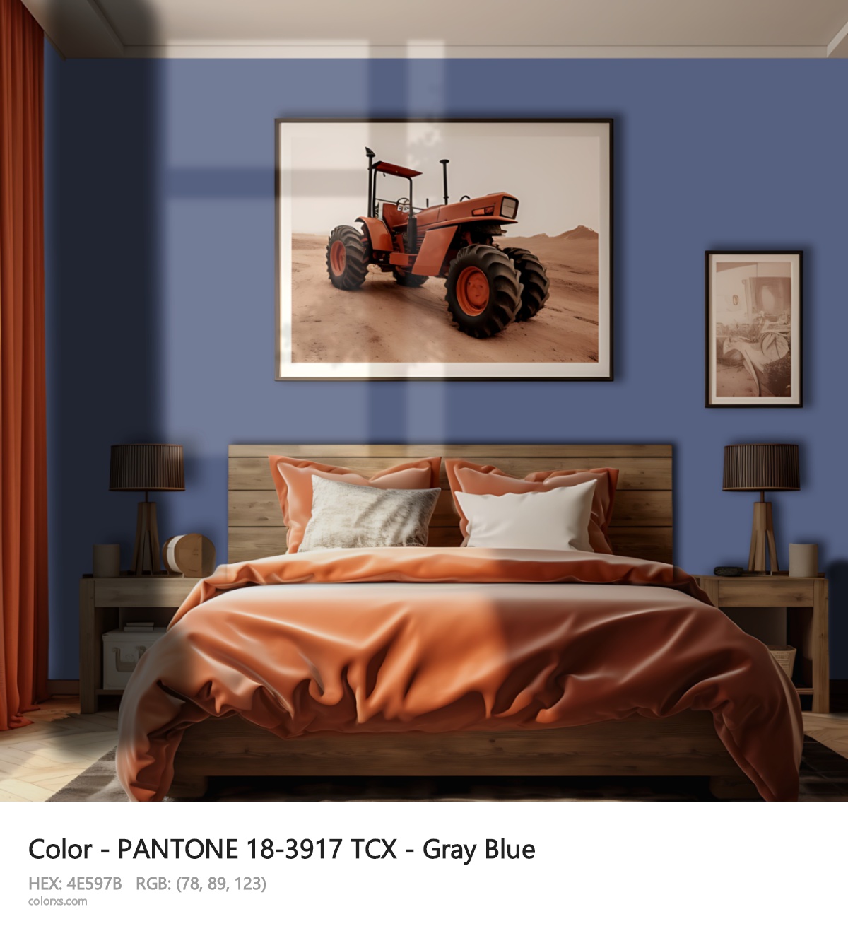 PANTONE 18-3917 TCX - Gray Blue CMS vintage style bedroom interior