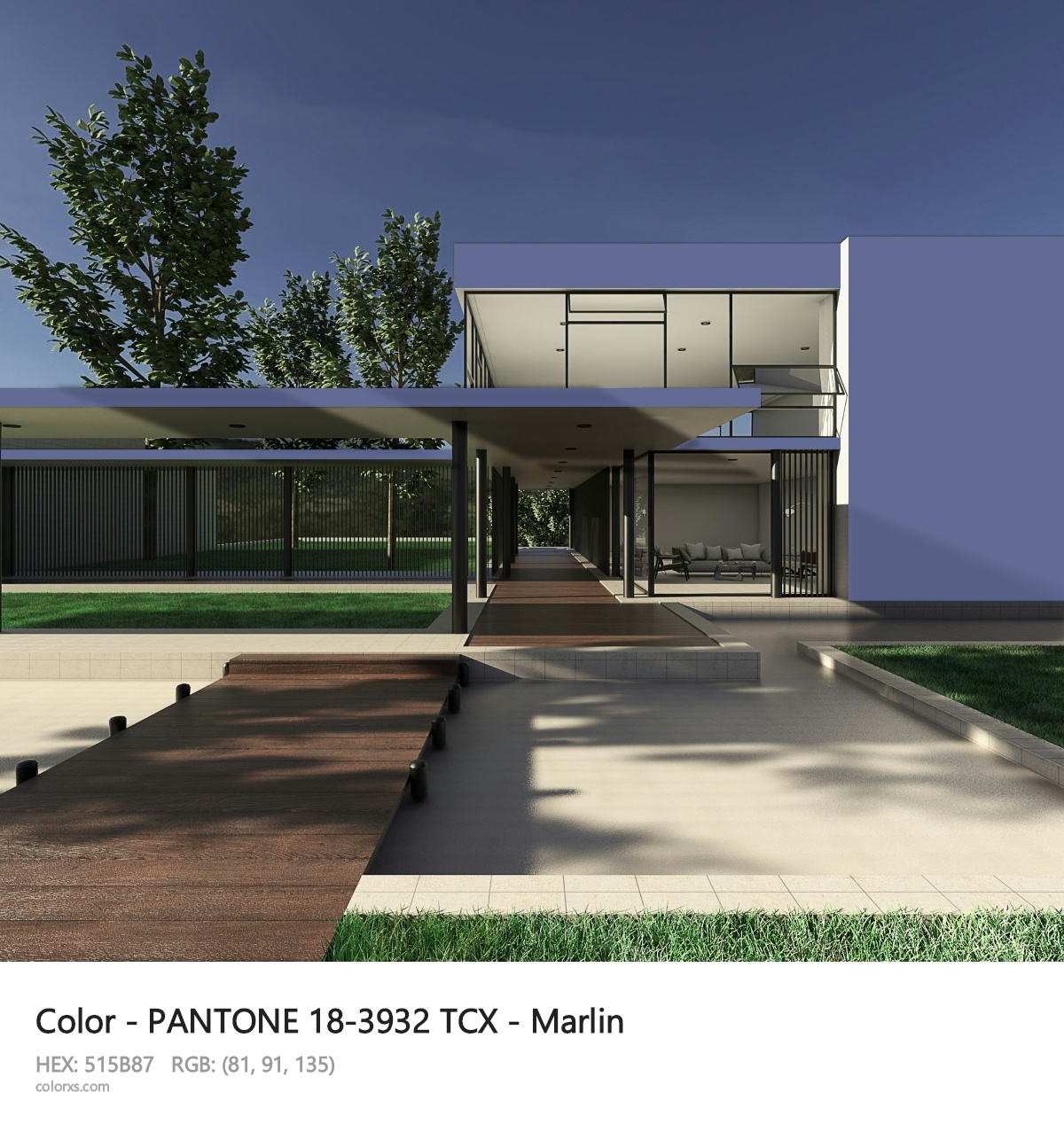 PANTONE 18-3932 TCX - Marlin CMS exterior design modern house with walkway
