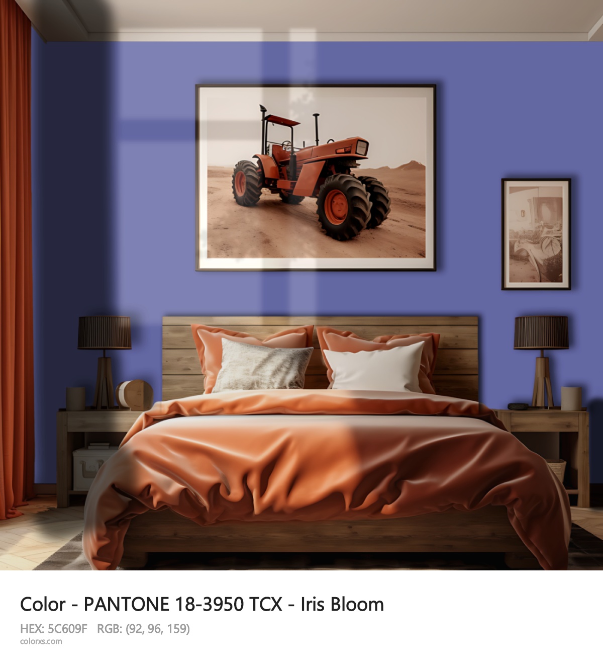 PANTONE 18-3950 TCX - Iris Bloom CMS vintage style bedroom interior