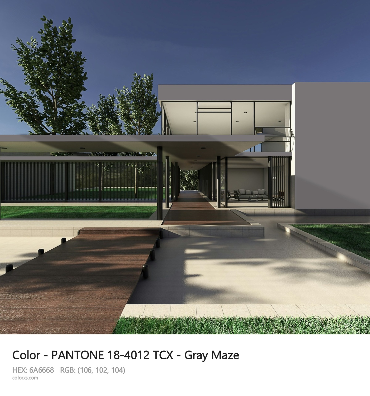 PANTONE 18-4012 TCX - Gray Maze CMS exterior design modern house with walkway