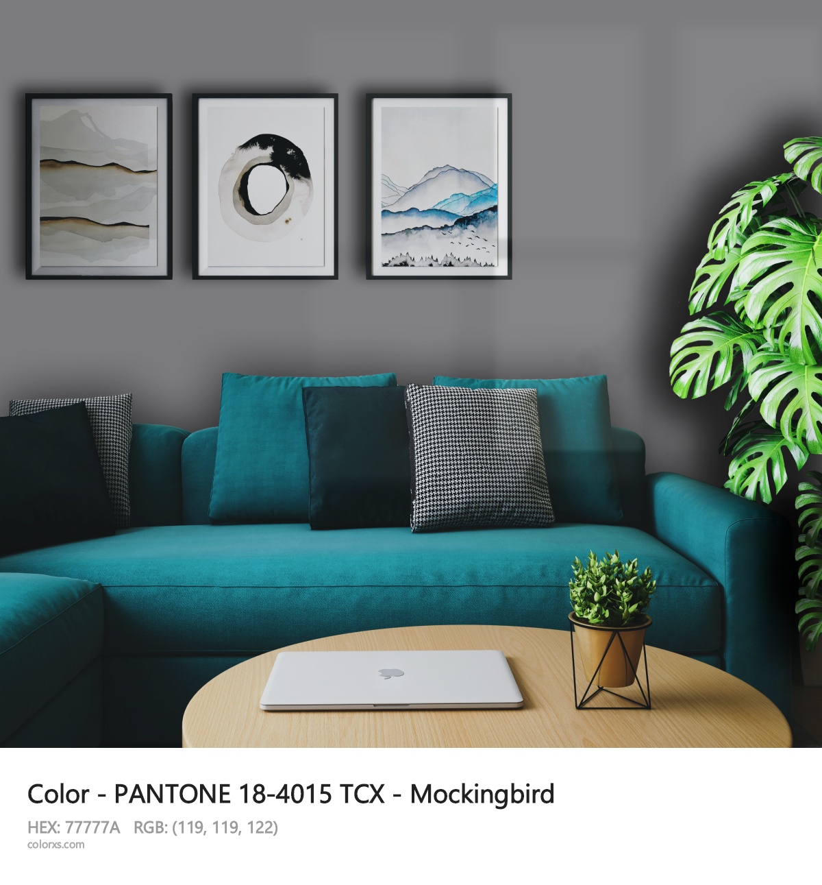 PANTONE 18-4015 TCX - Mockingbird CMS cozy coffee corner interior