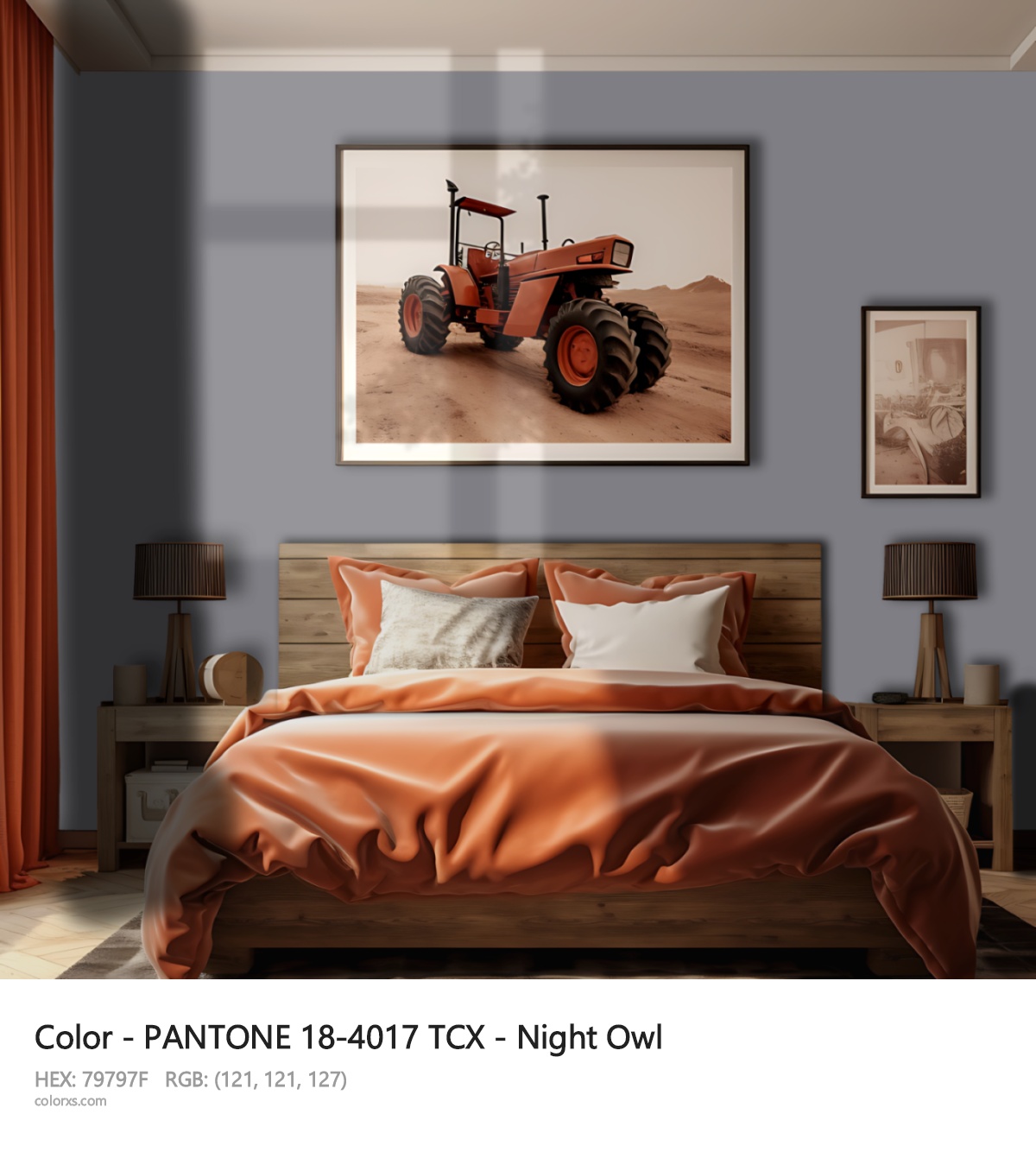 PANTONE 18-4017 TCX - Night Owl CMS vintage style bedroom interior