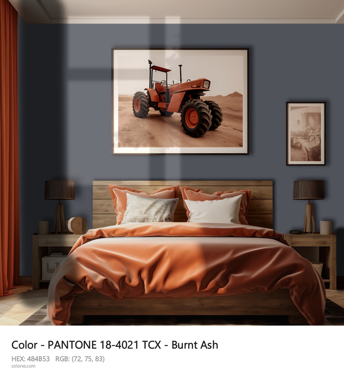 PANTONE 18-4021 TCX - Burnt Ash CMS vintage style bedroom interior