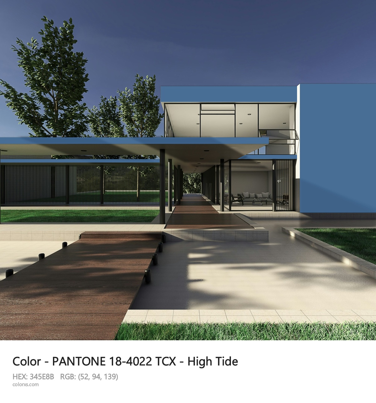 PANTONE 18-4022 TCX - High Tide CMS exterior design modern house with walkway