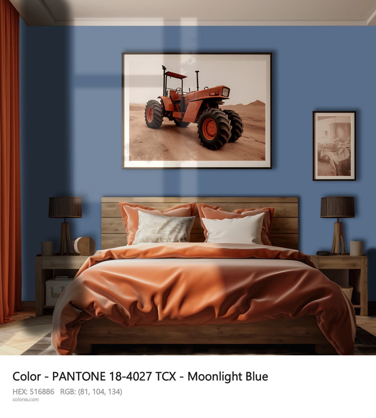 PANTONE 18-4027 TCX - Moonlight Blue CMS vintage style bedroom interior