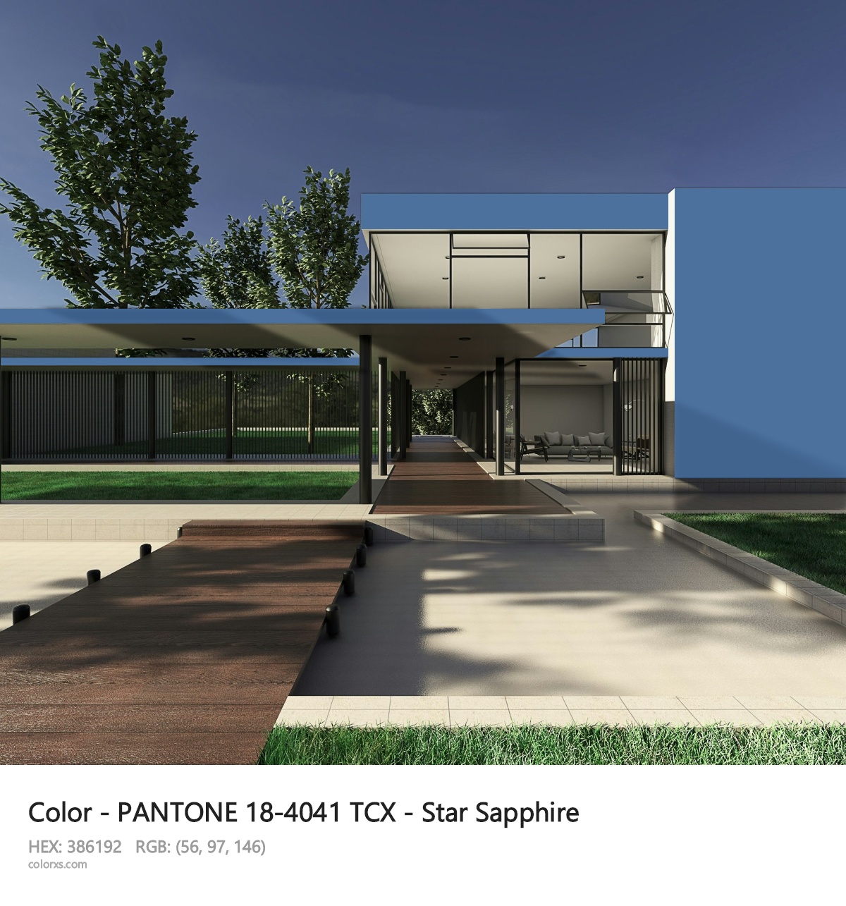 PANTONE 18-4041 TCX - Star Sapphire CMS exterior design modern house with walkway