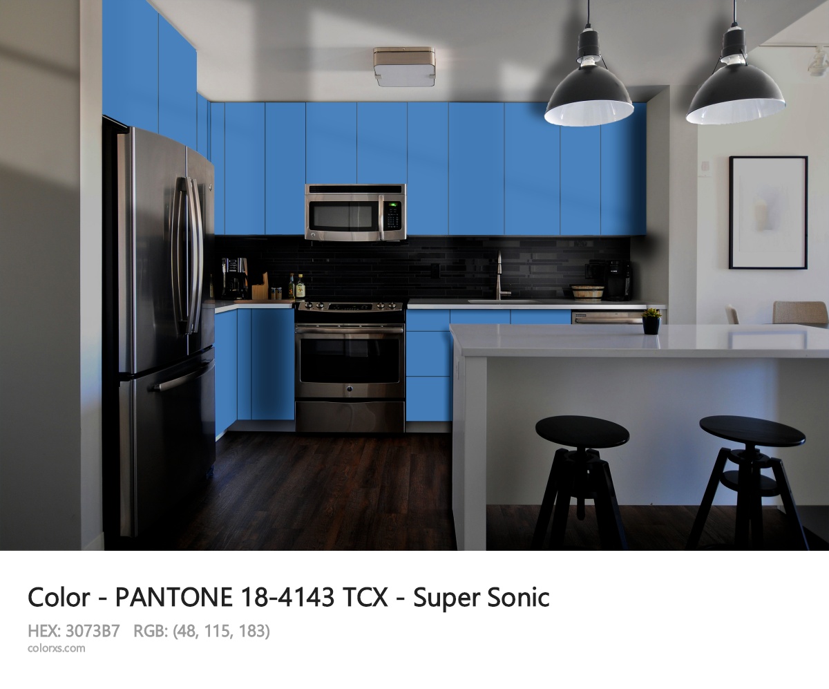PANTONE 18-4143 TCX - Super Sonic CMS modular kitchen design