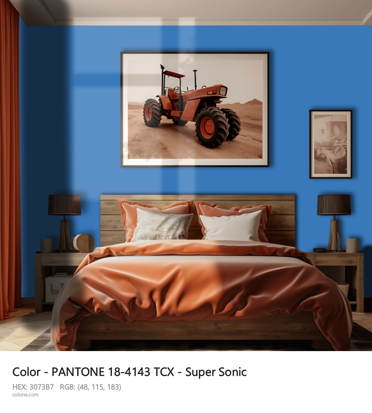 PANTONE 18-4143 TCX - Super Sonic CMS vintage style bedroom interior