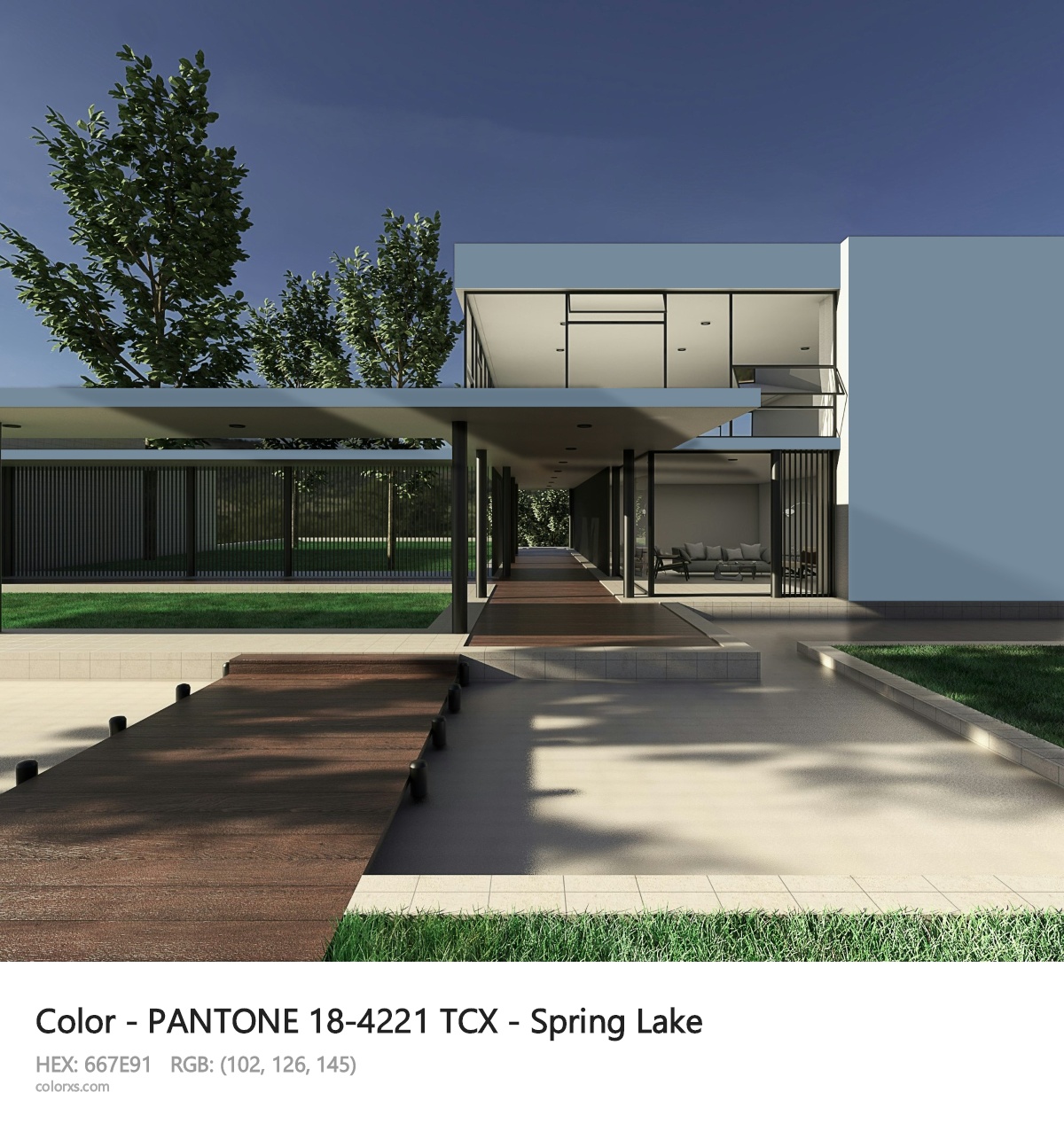 PANTONE 18-4221 TCX - Spring Lake CMS exterior design modern house with walkway
