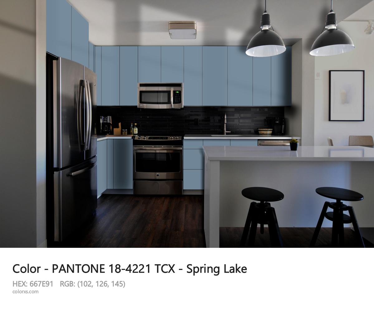 PANTONE 18-4221 TCX - Spring Lake CMS modular kitchen design