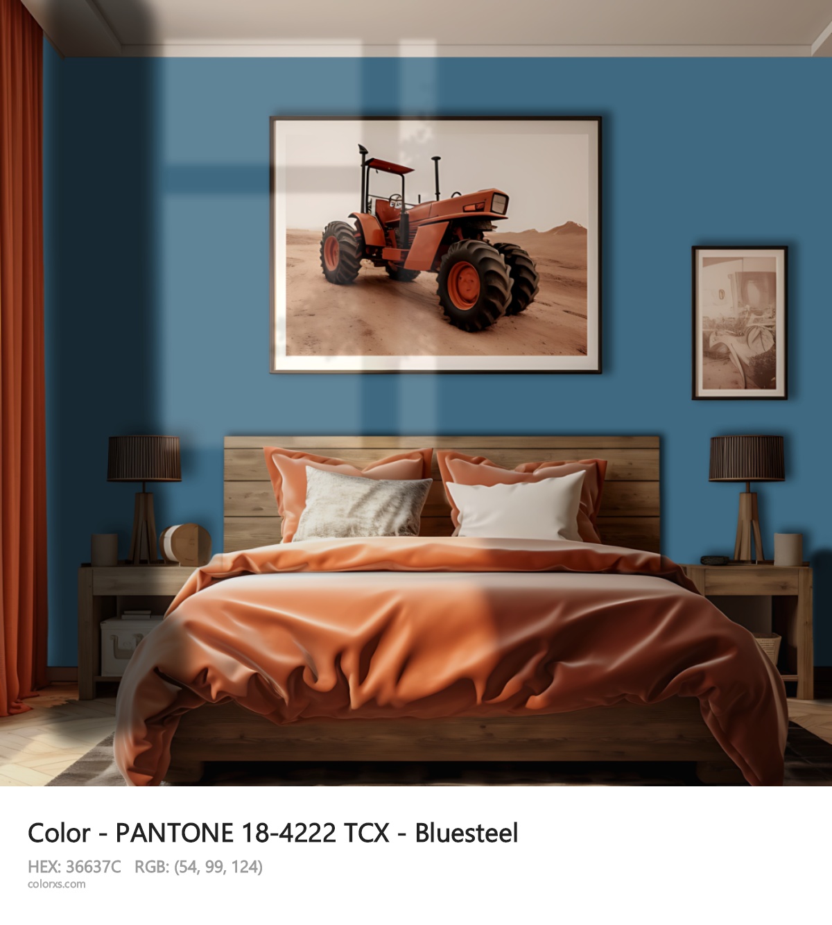 PANTONE 18-4222 TCX - Bluesteel CMS vintage style bedroom interior