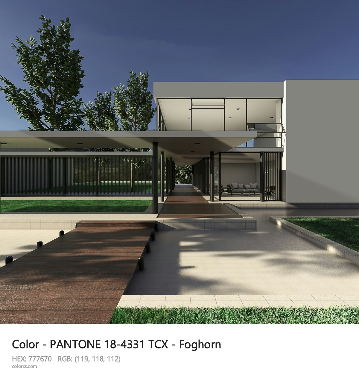 PANTONE 18-4331 TCX - Foghorn CMS exterior design modern house with walkway