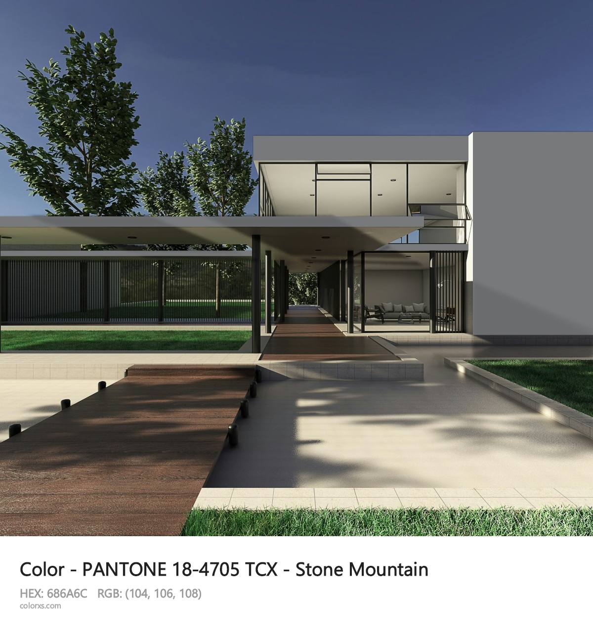 PANTONE 18-4705 TCX - Stone Mountain CMS exterior design modern house with walkway