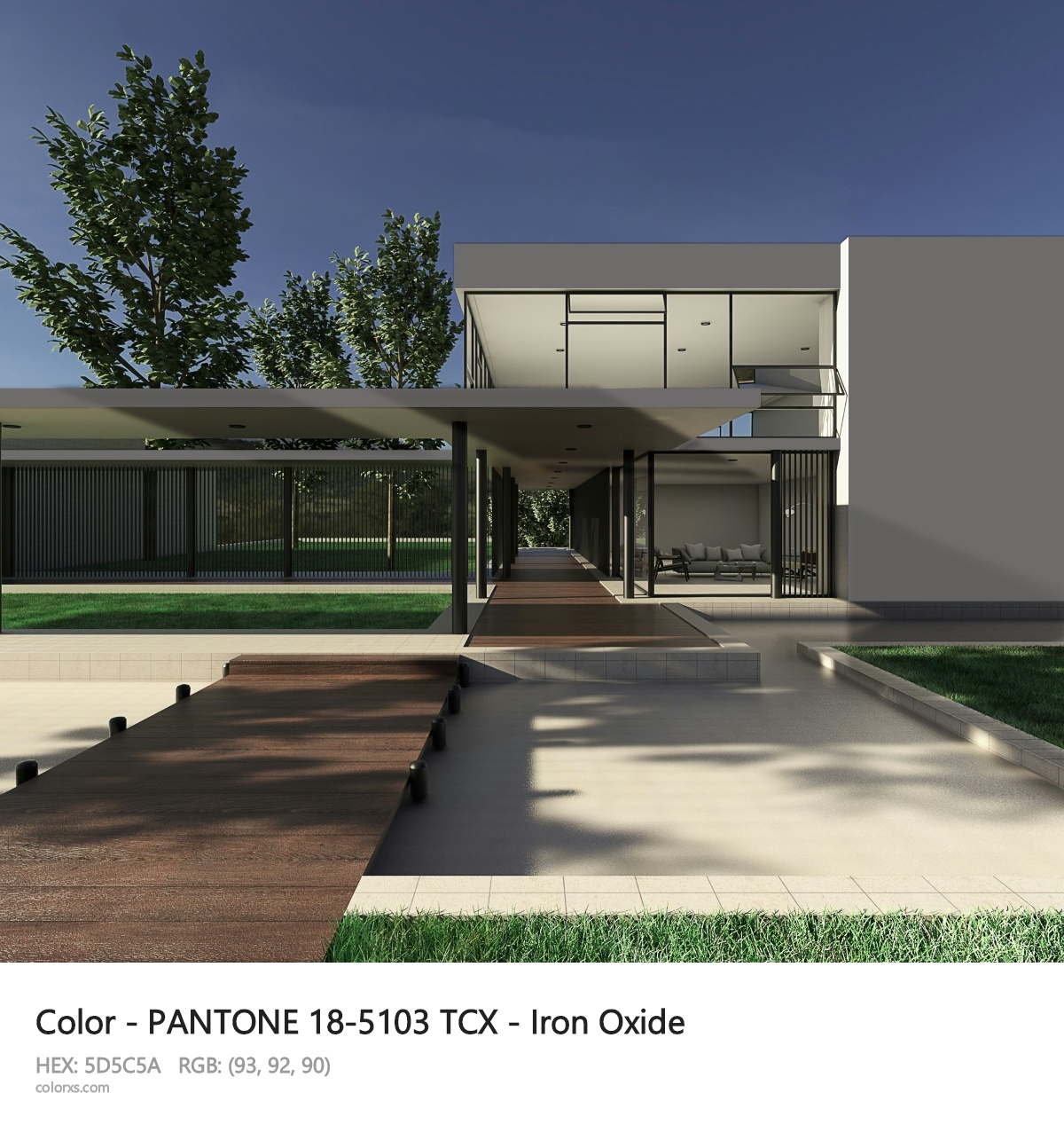 PANTONE 18-5103 TCX - Iron Oxide CMS exterior design modern house with walkway