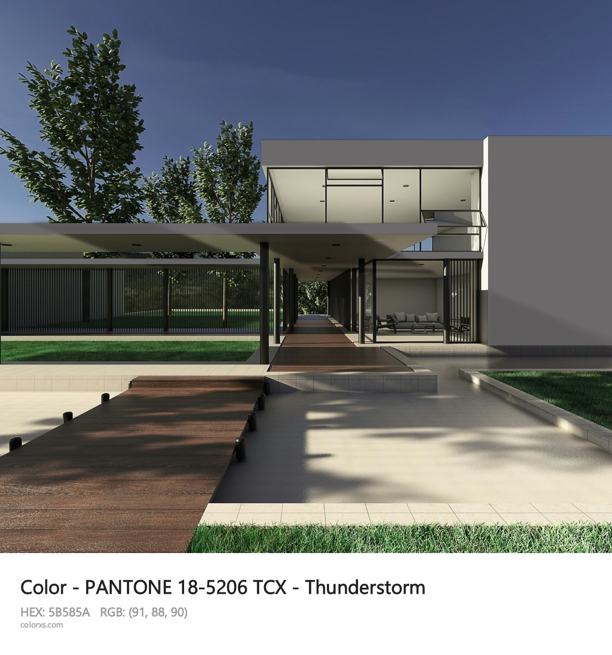 PANTONE 18-5206 TCX - Thunderstorm CMS exterior design modern house with walkway