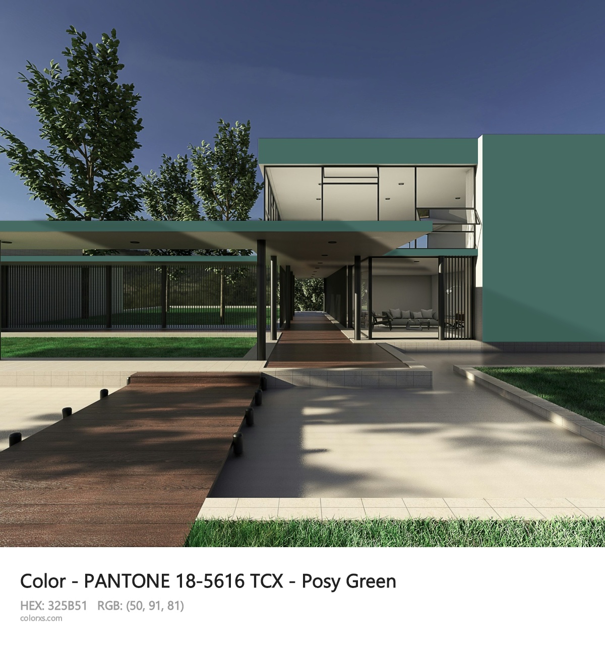 PANTONE 18-5616 TCX - Posy Green CMS exterior design modern house with walkway