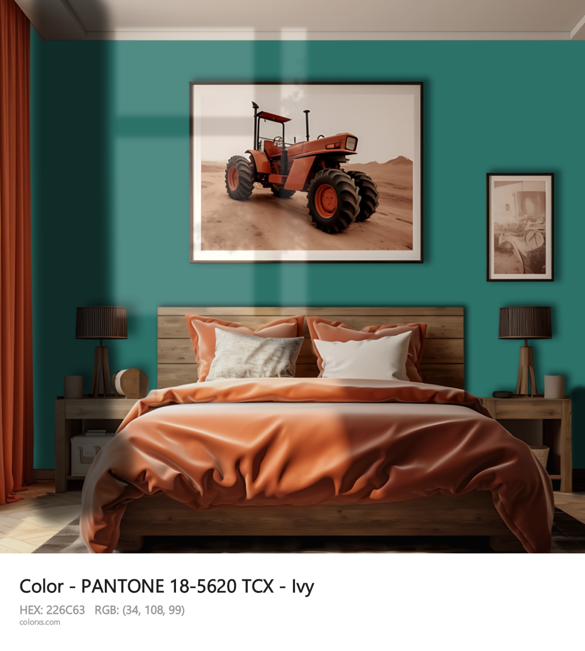 PANTONE 18-5620 TCX - Ivy CMS vintage style bedroom interior