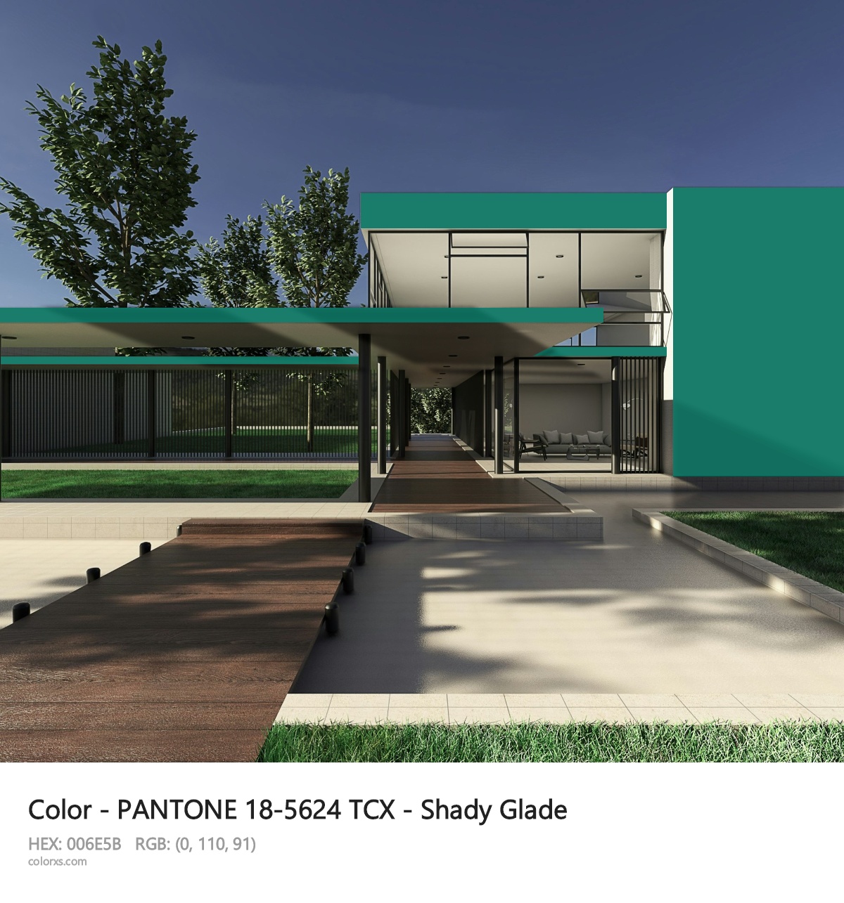 PANTONE 18-5624 TCX - Shady Glade CMS exterior design modern house with walkway