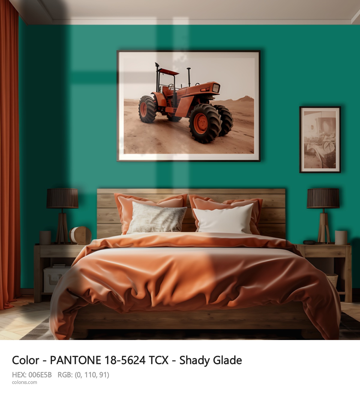 PANTONE 18-5624 TCX - Shady Glade CMS vintage style bedroom interior