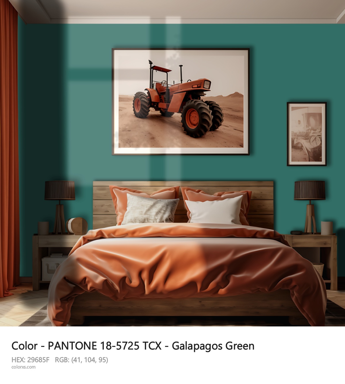 PANTONE 18-5725 TCX - Galapagos Green CMS vintage style bedroom interior