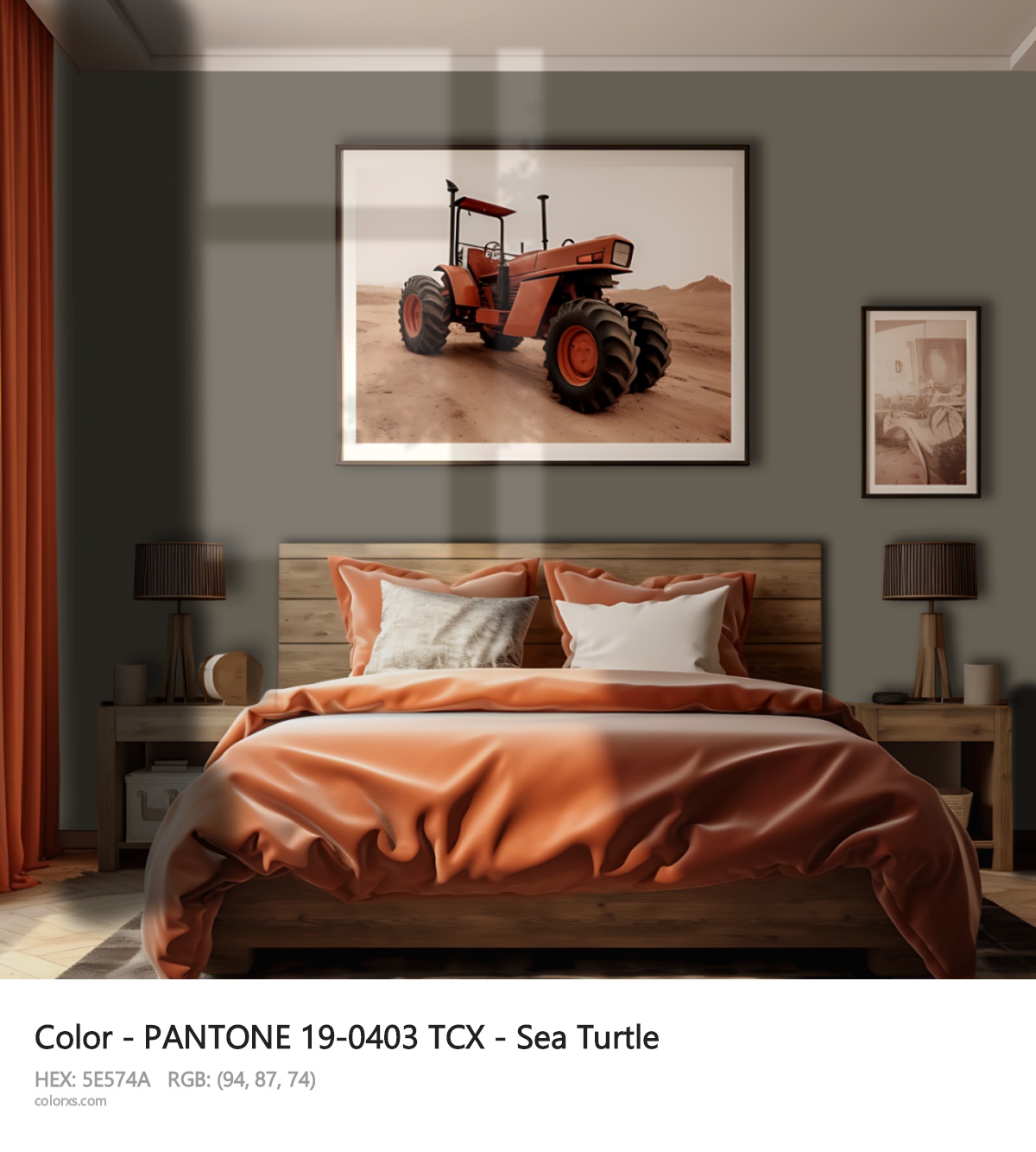 PANTONE 19-0403 TCX - Sea Turtle CMS vintage style bedroom interior
