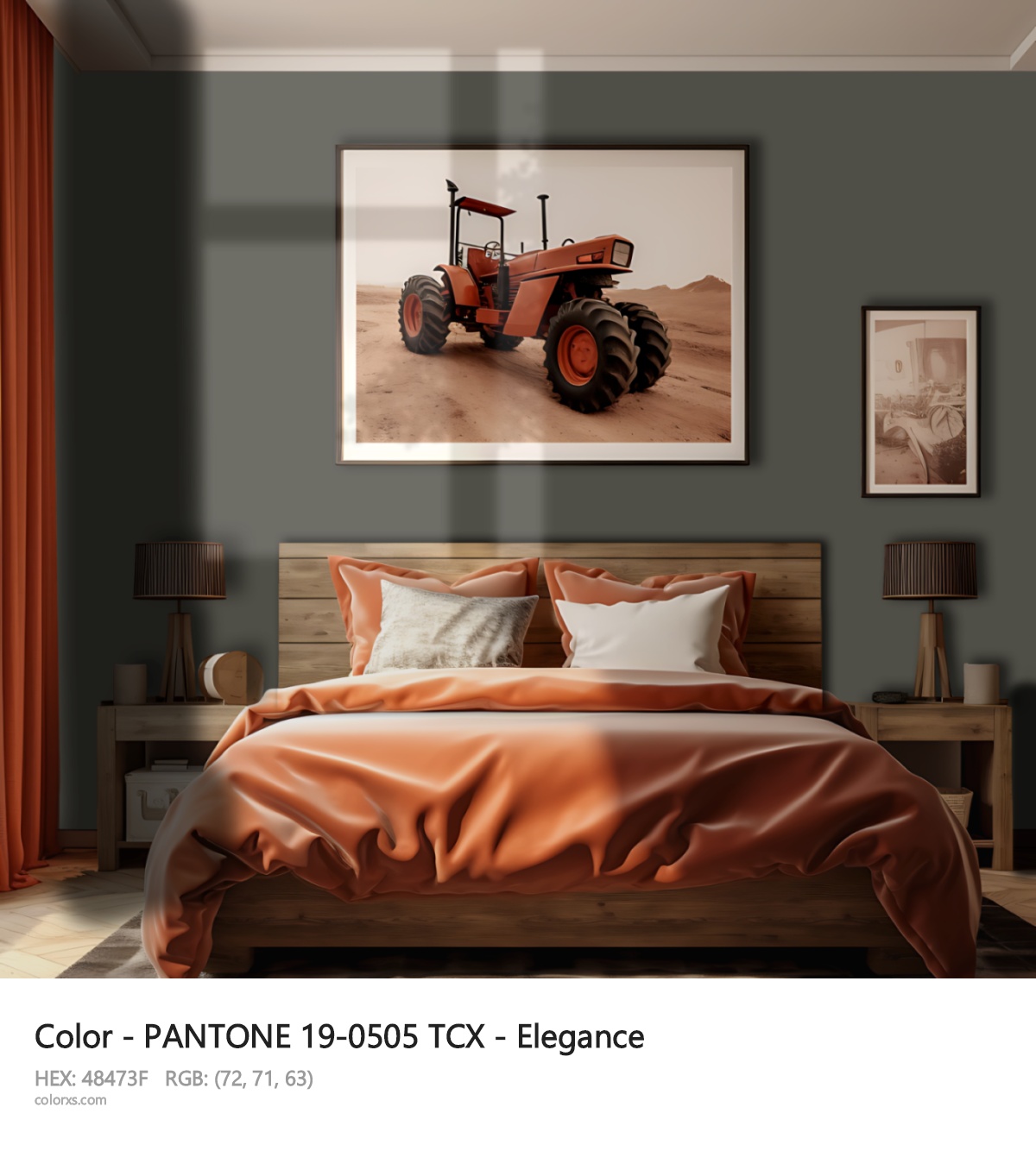 PANTONE 19-0505 TCX - Elegance CMS vintage style bedroom interior