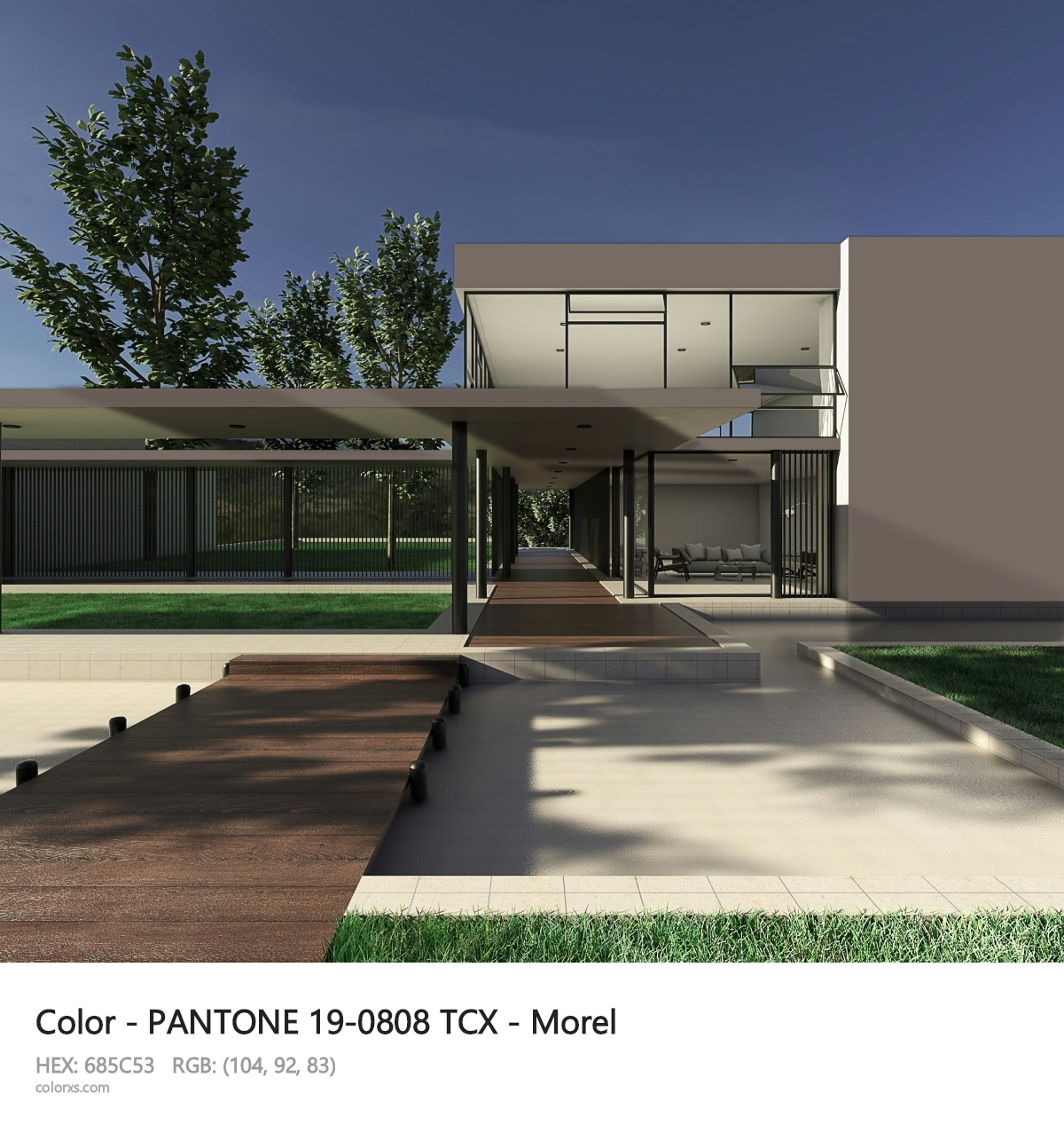 PANTONE 19-0808 TCX - Morel CMS exterior design modern house with walkway