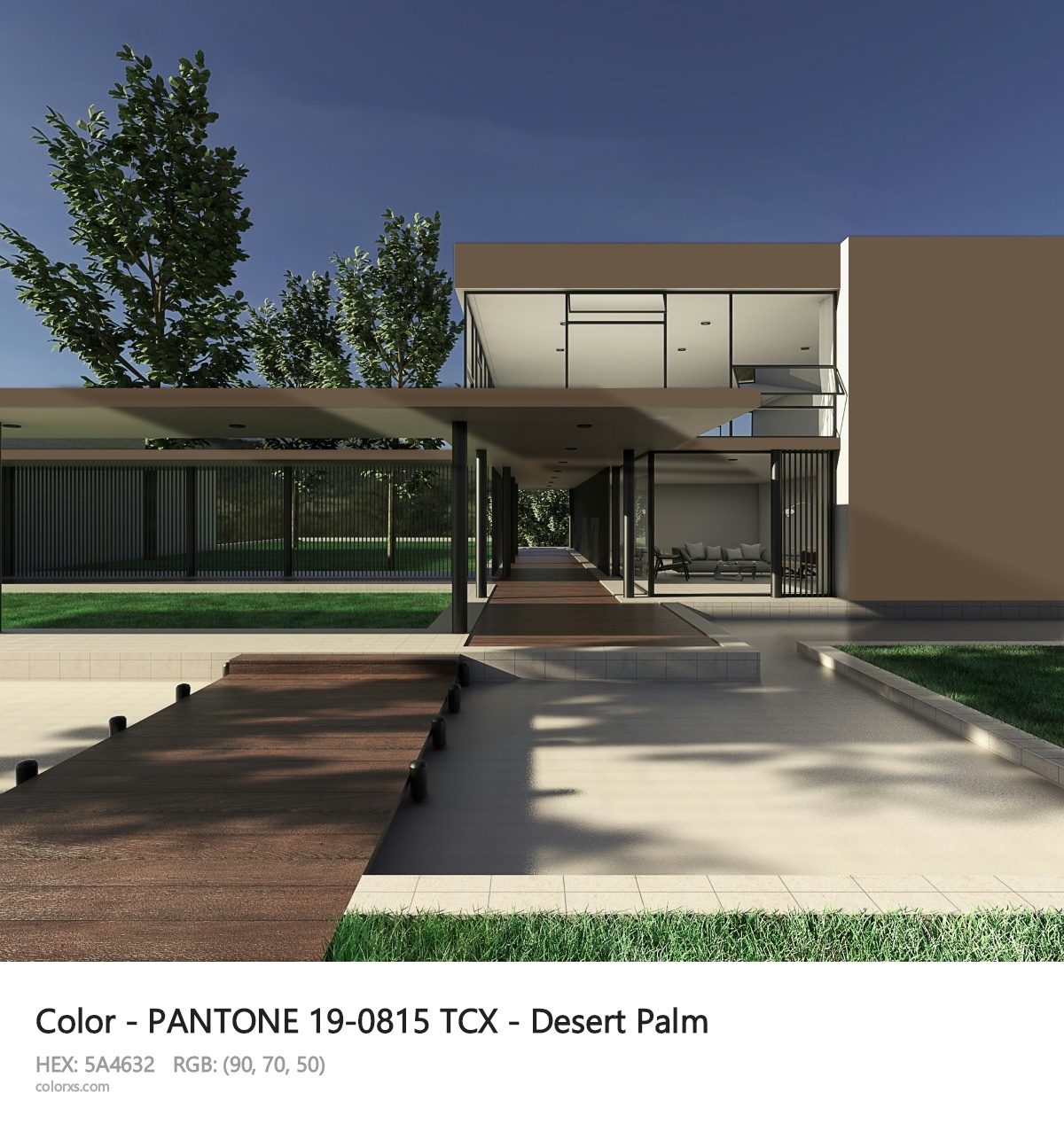 PANTONE 19-0815 TCX - Desert Palm CMS exterior design modern house with walkway