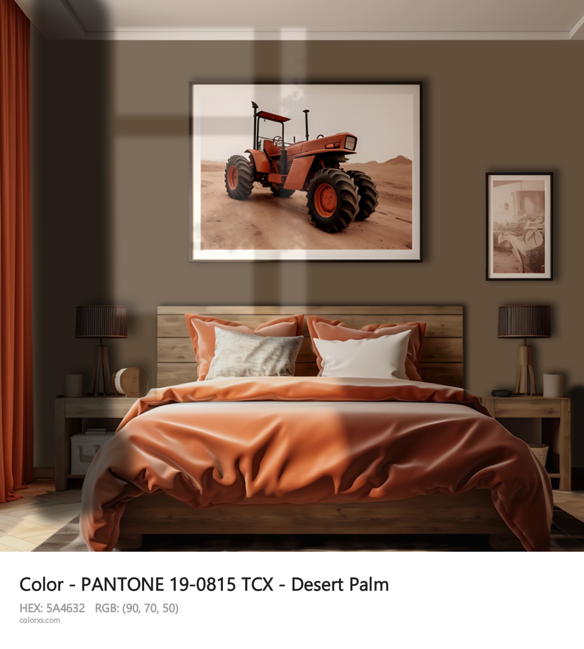 PANTONE 19-0815 TCX - Desert Palm CMS vintage style bedroom interior
