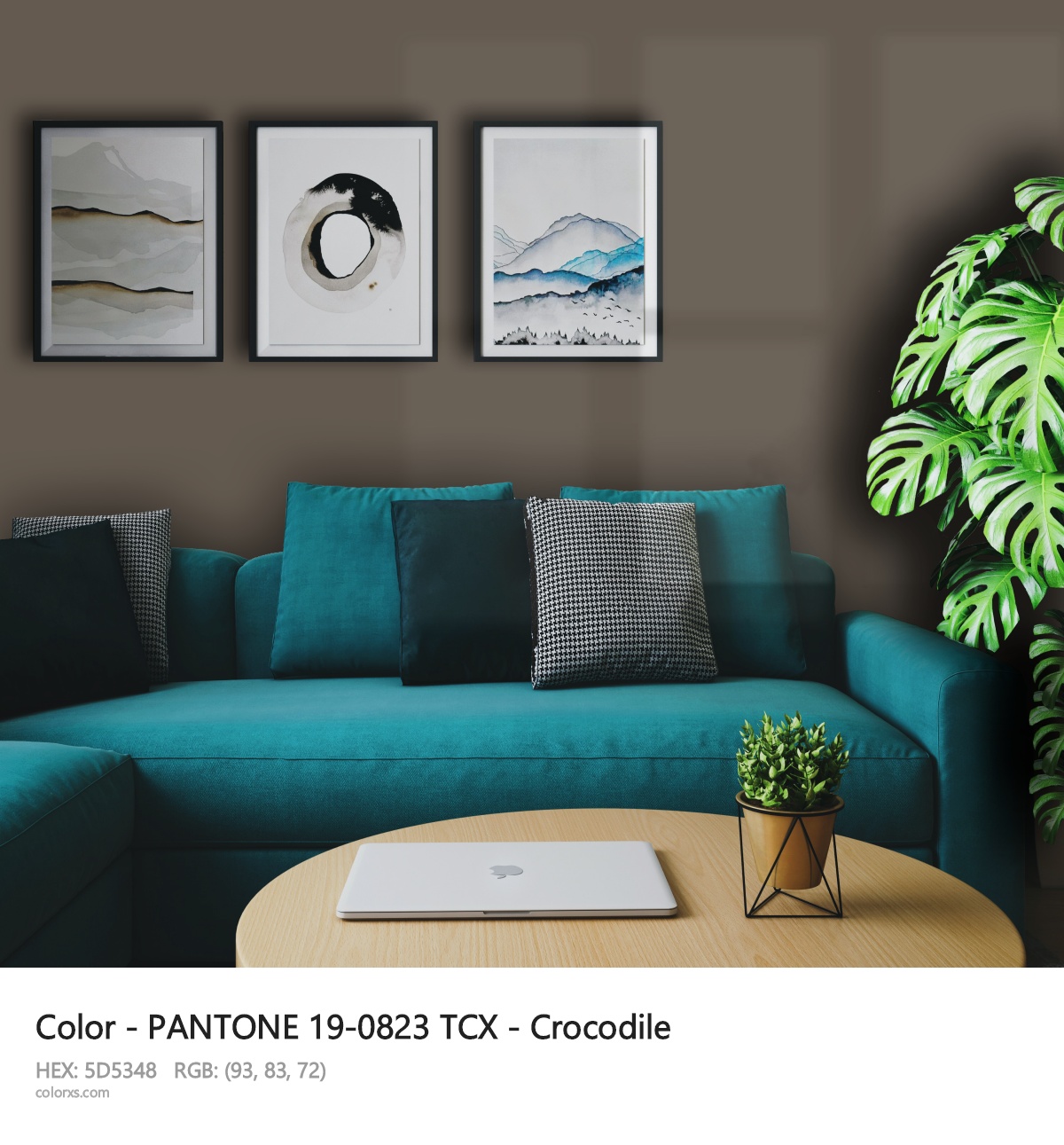 PANTONE 19-0823 TCX - Crocodile CMS cozy coffee corner interior