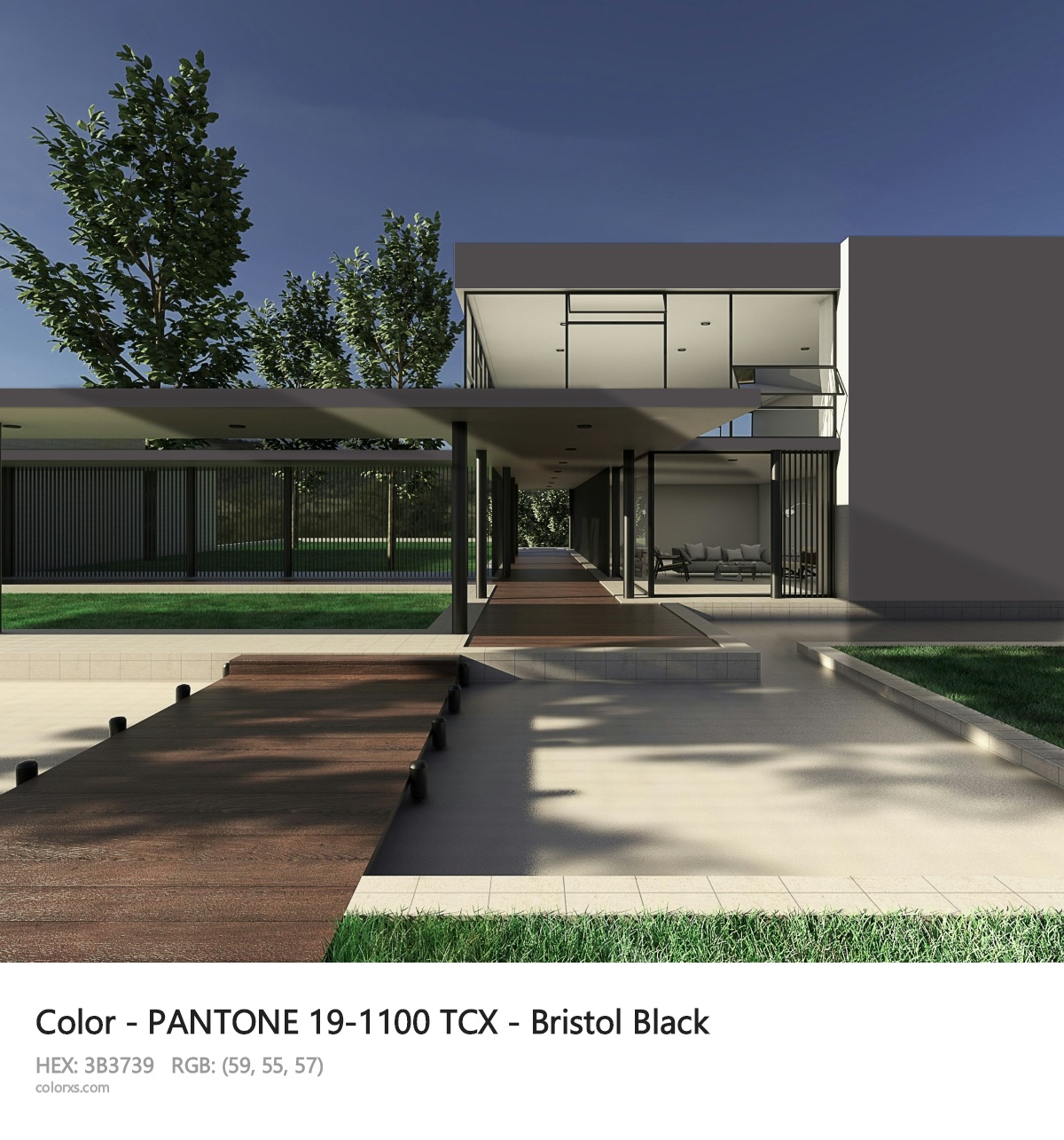 PANTONE 19-1100 TCX - Bristol Black CMS exterior design modern house with walkway
