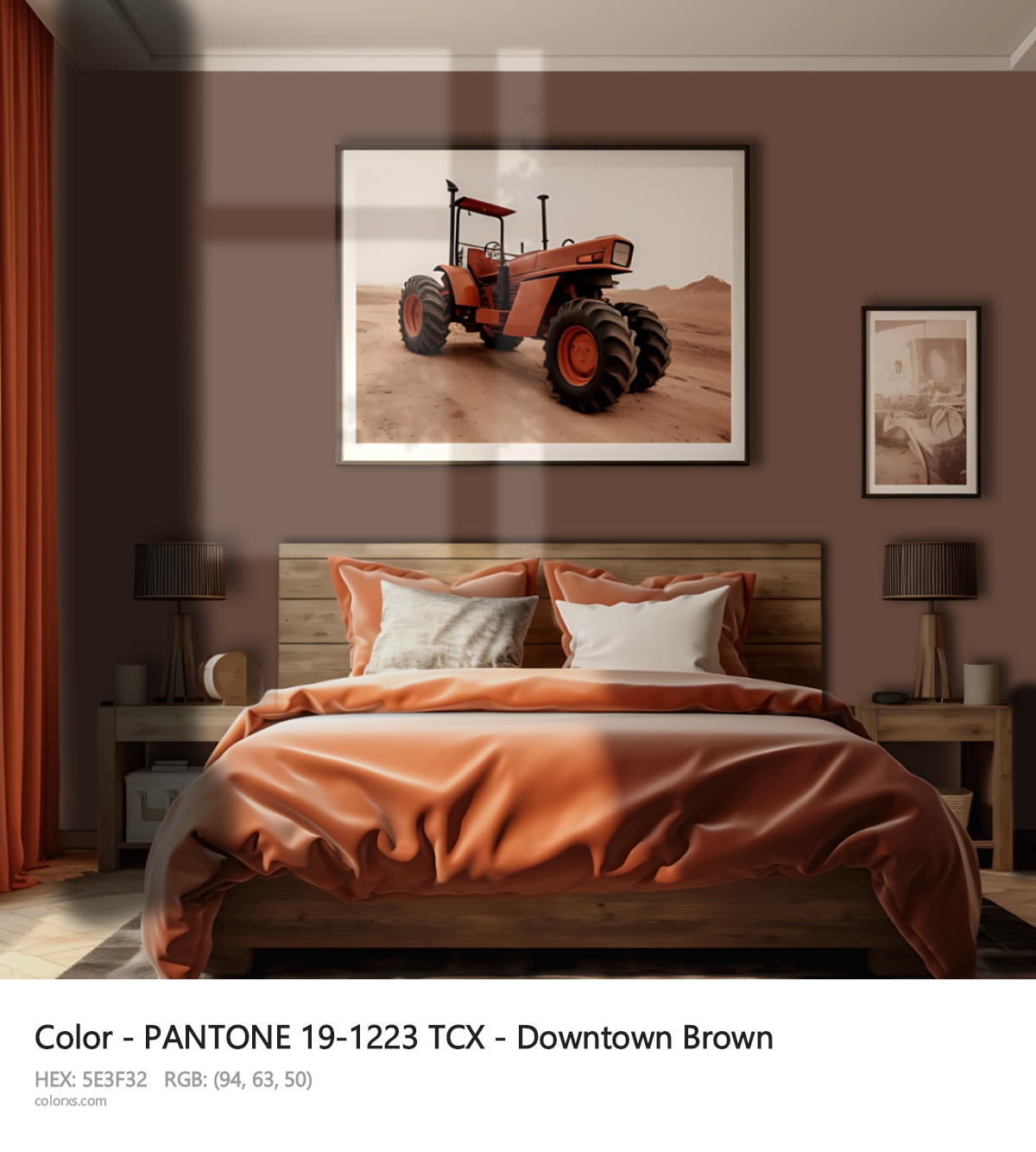 PANTONE 19-1223 TCX - Downtown Brown CMS vintage style bedroom interior