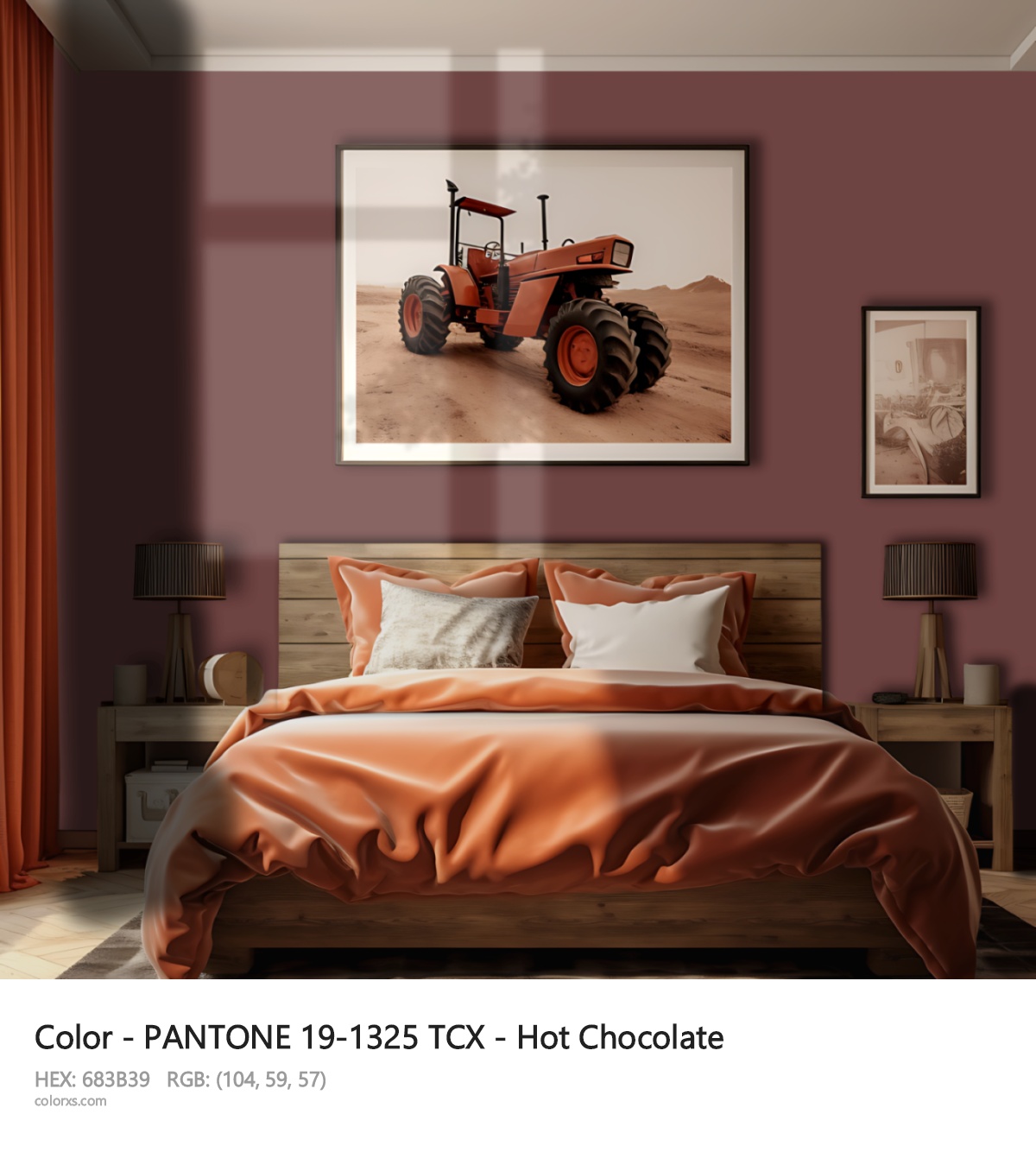 PANTONE 19-1325 TCX - Hot Chocolate CMS vintage style bedroom interior