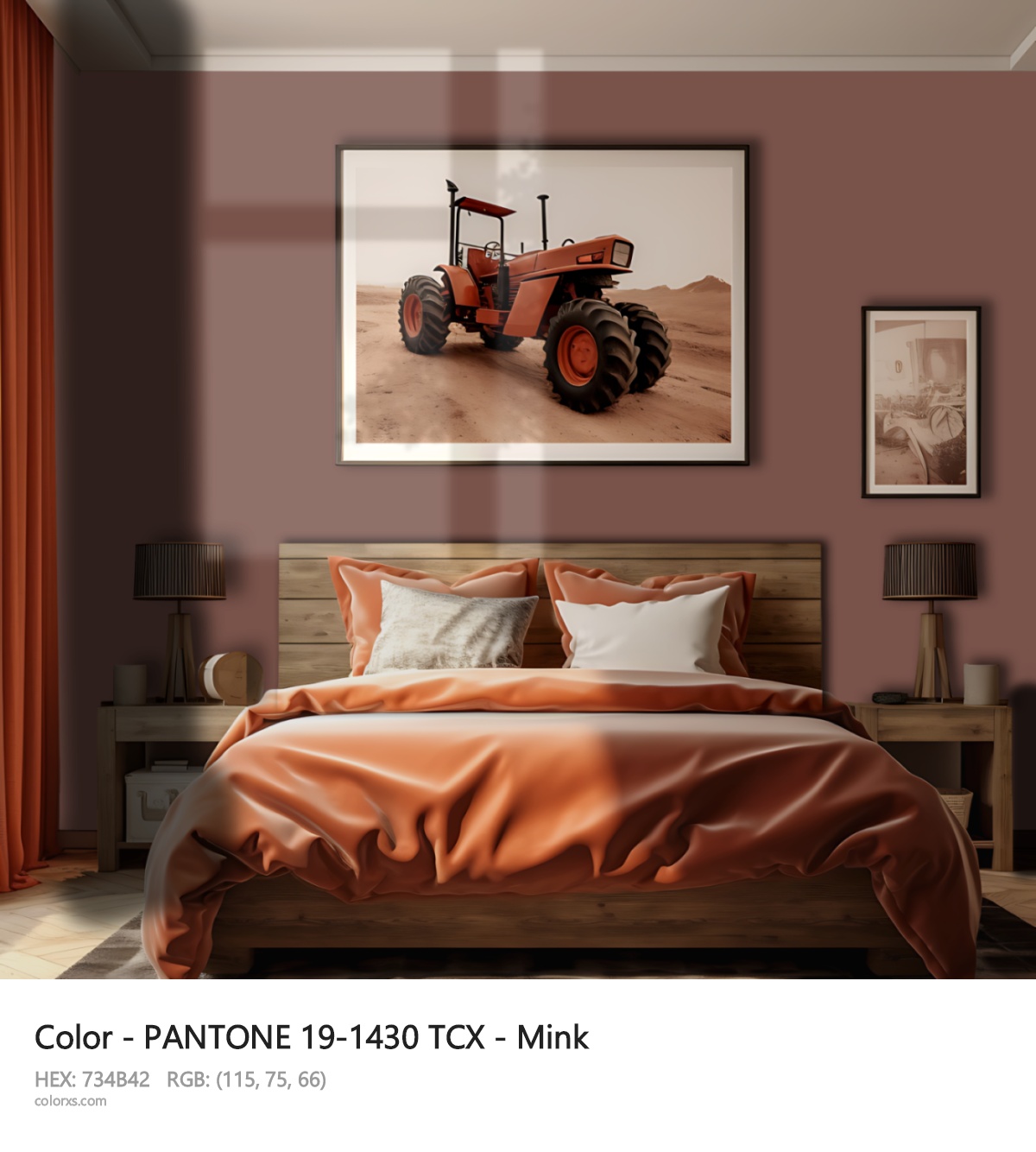 PANTONE 19-1430 TCX - Mink CMS vintage style bedroom interior